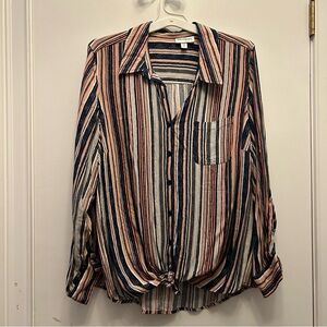 Westport women’s Multicolor sunset Striped roll tab sleeves Blouse plus size 2X
